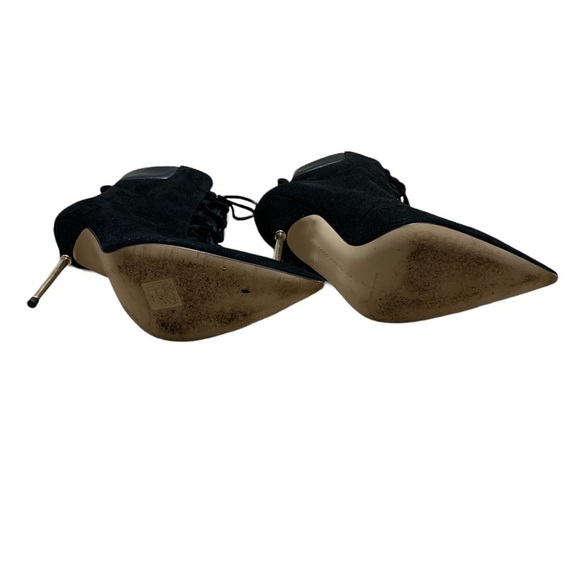 Good American Black Lace Up Pointed Toe Stiletto Ankle Boots Gold Heel Size 7 - Picture 5 of 9